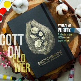 Compact Watercolor Sketchbook (8×5”) – 100% Cotton Paper, 200gsm, 80 Pages – A5 Travel Artist Journal with Lay-Flat Binding – Durable Soft Cover (Cotton Flower)