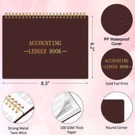 HAUTOCO Accounting Ledger Book A5 Horizontal Ledger Books for Small Business Bookkeeping Expense Tracker Notebook for Home Budget Tracking Personal Finance Log Journal 8.3 x 6.2'', Wine Red