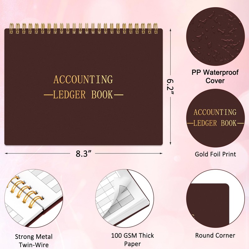 HAUTOCO Accounting Ledger Book A5 Horizontal Ledger Books for Small