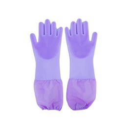 Easoneo Pet Bath Gloves with Brush to Prevent Scratching, Brush Design to Scrub Your Dog's Hair, Lengthened Glove Design to Protect Your Clothing Sleeves from Getting Wet (Purple)