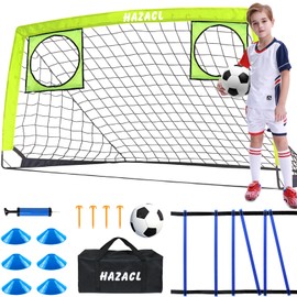 Hazacl Kids Soccer Goal for Backyard, 6x4 FT Portable Soccer Nets Pop Up with Ball, Agility Ladder, Cones, Target & Carry Bag for Toddler Youth Outdoor Indoor Training Practice Sports Games Play