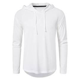 MUSE FATH Men's Fashion Athletic Hoodies Pullover Muscle Fit Workout Gym Sweatshirt Long Sleeve Hooded T-Shirts-White-XL