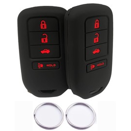 DAFATWJ Silicone Key Fob Cover Compatible with 2013-2021 Honda Accord CR-V Civic Fit HR-V Odyssey Pilot Ridgeline ACJ932HK1310A|Car Accessory (Rubber, 2 Black with red)