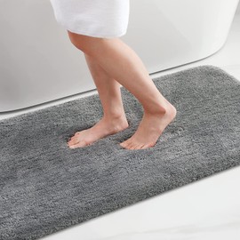 OLANLY Soft Microfiber Bath Mat, Super Absorbent Plush Shaggy Bathroom mat, Machine Washable Dry Bathroom Rug, Non-Slip Bath Mats for Bathroom Floor, Tub and Shower, 20x30, Grey