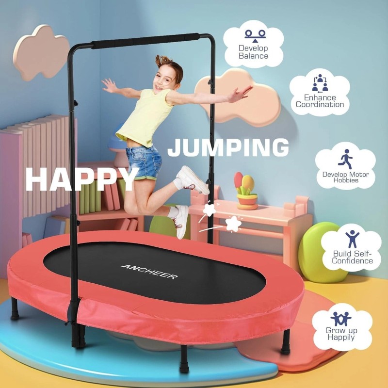 Unbranded Foldable Trampoline, Mini Rebounder Trampoline with Adjustable Handle, Exercise~