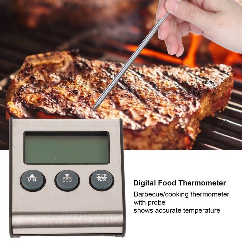 Digital Cooking Thermometer Timer LCD Display ℃/℉ W/Probe for Barbecue
