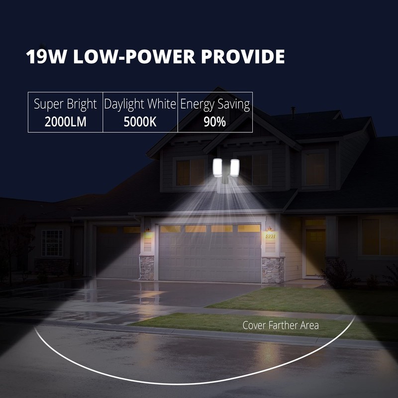 UME 19W LED Flood Light Motion Sensor Outdoor, 2 Adjustable