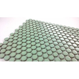 Penny Round Vintage Green Glossy Porcelain Mosaic for Bathroom Floors and Walls, Kitchen Backsplashes, Pool Tile