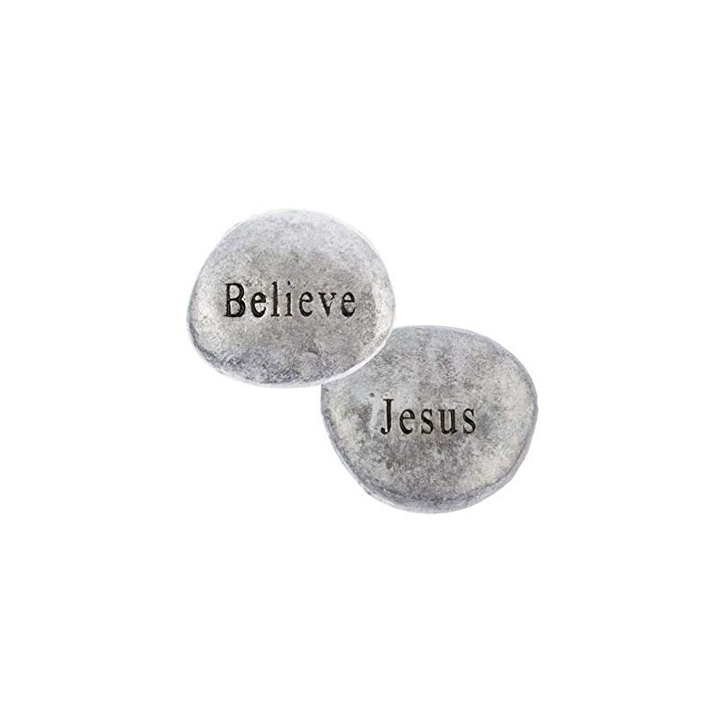 Believe Jesus Pocket Stones Thick Pewter Soothing Worry Stone, Christian