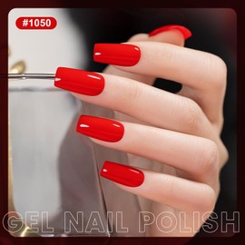 RARJSM Red Gel Nail Polish 2pcs Set,Gel and Lacquer Combo,BightRed Air Dry Nail Lacquer and Opaque GelPolish LED UV Curing Requires French Manicure DIY Nail Art Home Salon 15ml