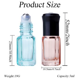 6Pcs 3ml Empty Refillable Clear Glass Roller Bottles with Black Cap Multi-Color Mini Essential Oil Roll-on Bottle Vials Travel Perfume Rollerball Bottles Container with Steel Ball (Random Color)