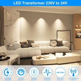 LED Transformer 24 V 36 W, LED Transformer 230 V to 24 V, Mini Ring Power Supply Transformer AC to DC, IP66, No Noise, Ring Constant Voltage Power Supply, No Transformer Noise for Lamps G4 MR16
