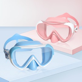 Kids Swim Goggles with Nose Cover 180° Panoramic Child Diving Mask Anti-Fog Swim Mask Swimming Goggles for Kids 4-15 (Pink+Blue 2pcs)