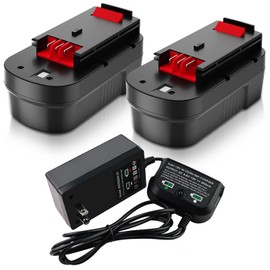 2Packs 4500mAh HPB18 Ni-Mh 18 Volt Battery and Charger for Black and Decker 9.6V-18V Ni-Cd&Ni-Mh Battery Compatible with 18 Volt HPB18 244760-00 A1718 FS18FL FSB18 Cordless Power Tools (Black)