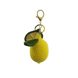 CHEZBABY Handmade Crochet Bag Charm Key Chain Car Keyring Handbag Cute Purse Charm Pendant for Man and Women(Lemon), Lemon, 3