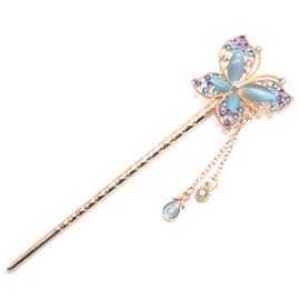 Miaomyao Kanzashi Kanzashi, Single Piece Kimono, Tsumatsu, Hair Ornament, Metal, Antique Butterfly, Butterfly Motif, Pink Gold, Hair Accessory (Blue)
