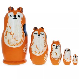 BESTPYSANKY Set of 5 Fox Family Wooden Nesting Dolls