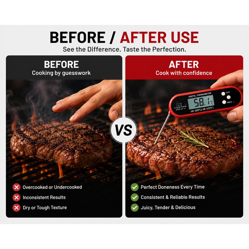 Digital Meat Thermometer for Cooking – Instant Read Waterproof Probe