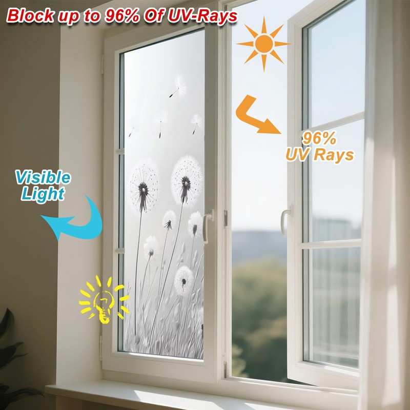 Privacy Window Film Stained Glass Window Cling Dandelion Decorative