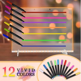 UKSHAI 12-Color Markers for Doodle Glow，Neon Dry Erase Markers for Led Drawing Board, Non-Toxic Erasable Chalk Marker for Clear Acrylic Calendar, Mirror, Window, First Day Of School Sign