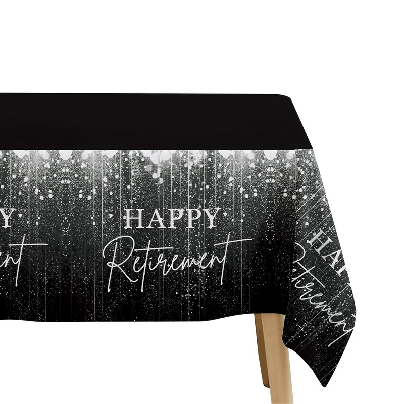 FVABO Retirement Party Decorations Tablecloth, 3Pcs Disposable Silver and Black