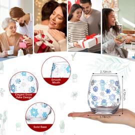 Singhoow 6 Pcs Christmas Snowflake Wine Glasses 19 oz Stemless Winter Drinking Glasses Blue Silver Snowflake Wine Glass Holiday Tumbler Cups Christmas Gifts for Xmas Winter Birthday Party Supplies