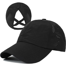 Womens Quick-Drying Criss-Cross Sun-Hat Mesh-Ponytail Summer Baseball Hats Cap (Balck01, Free, one_Size)