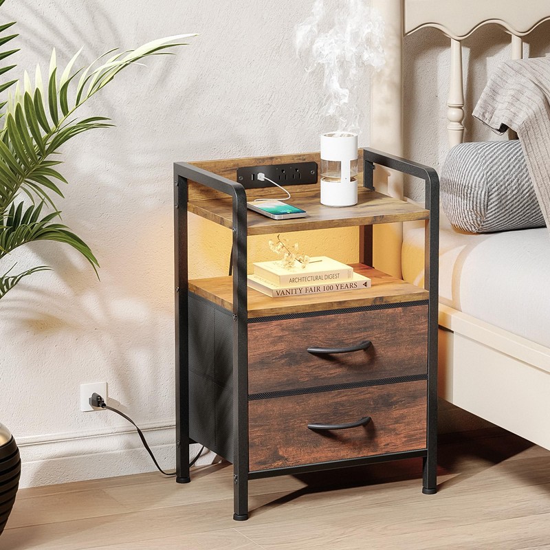 Lazzanto Night Stand Bedside Table Bedroom - Nightstand with Charging