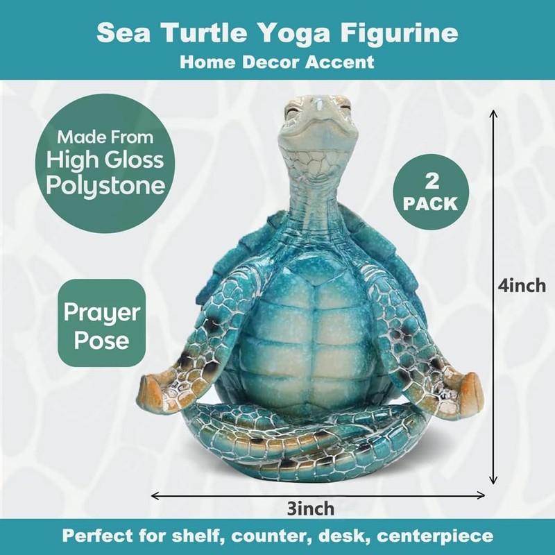 Wisboey 2 Pieces Sea Turtle Yoga Figure Decorations Meditation Yoga