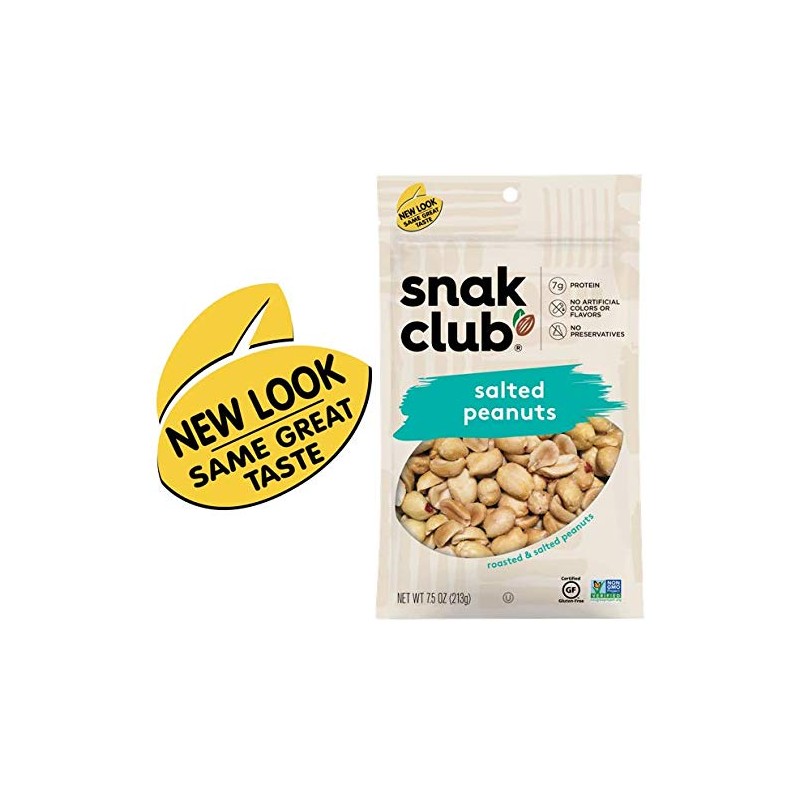 Snak Club Salted Peanuts, 7.5 Ounce (Pack of 6)