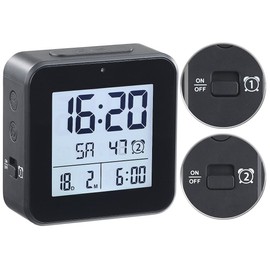 infactory Alarm Clock Weekend Function: Radio Alarm Clock with 2 Alarm Times, Hygro/Thermometer and Light Sensor, Black (Alarm Clock with Multiple Alarm Times, Two, Light)