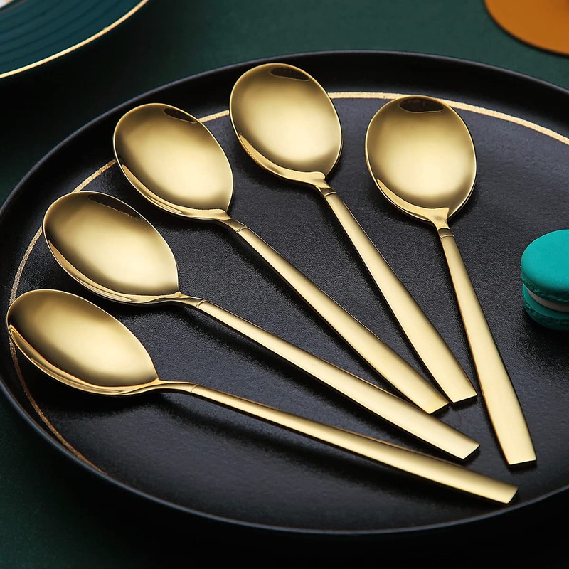Golden Dinner Spoons 6 Pieces, Kyraton 19cm Stainless Steel Titanium