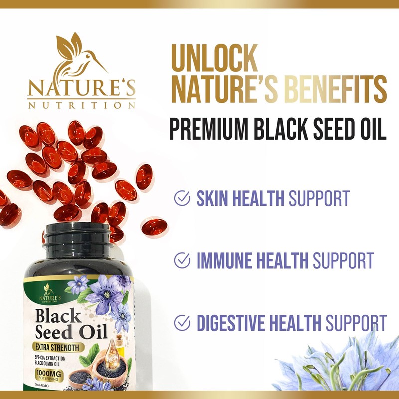 Black Cumin Seed Oil Capsules 1000mg per Serving - Premium