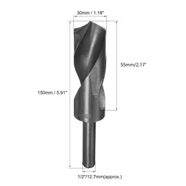 TA-VIGOR 30mm Reduced Shank Drill Bit, 1/2 Inch Shank Blacksmith Drill Bit High-Speed Steel Twist Drill Bit HSS 9341 for Aluminium, Steel, Wood, Plastic, Black Oxide
