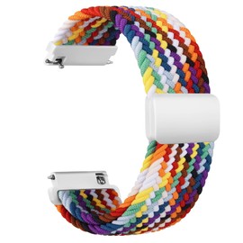 Braided Stretchy Strap Compatible with Garmin Vivoactive 4/Garmin Venu 2 Strap/Garmin Venu 3 Strap,Stretchy Nylon Strap for Garmin Vivoactive 4/Venu 2/Forerunner 255 (Rainbow)