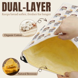 Beeswax Bread Bags for Sourdough & Homemade Bread, 2 Pack Reusable Cotton, 17"x13", Gnome