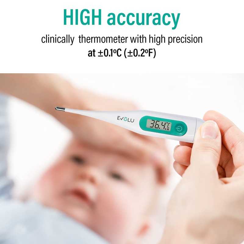 Evolu Waterproof Digital Thermometer - Temperature Measurement in Mouth, Rectal