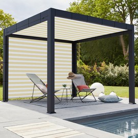 Coarbor 9'x25' Sun Shade Sail Straight Edge Rectangle Shade Cloth with Grommets Canopy Cover for Pergola Patio Deck Gazebo- Beige White Strip