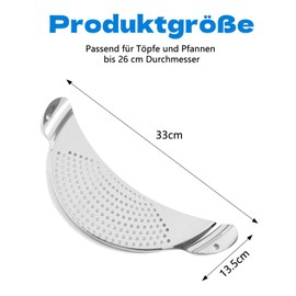 Yuiturt Pasta Strainer, Straining Aid for Pots and Pans up to Diameter 26 cm, Stainless Steel Pasta Strainer, Flat Strainer for Pasta, Potatoes, Vegetables, 33 x 13.5 cm
