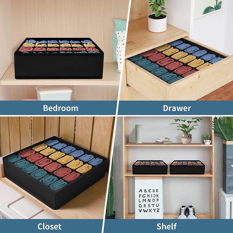 DIMJ Storage Boxes for Socks, 24 Cell Drawer Organiser, Foldable