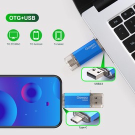 USB Stick 32 GB, 2 in 1 OTG Memory Stick 32 GB USB 2.0 Pen Drive Memory Stick Type C USB Stick 32 GB for Smartphones, Computer, Laptop, etc. (Blue)