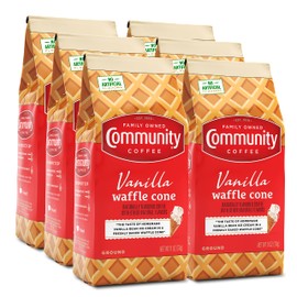 Community Coffee Vanilla Waffle Cone 66 Ounces, Ice Cream Flavored Ground Coffee, 11 Ounce Bag (Pack of 6)