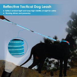 AUBELL Tactical Dog Leash Heavy Duty,4-6ft No Pull Bungee Dog Leash for Small Dogs with Comfortable Padded Double Handle & Car Seatbelt Buckle,Reflective Adjustable Strong Dog Leash for Training,Blue