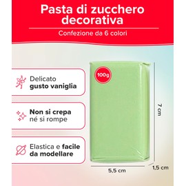 dekora – Pasta di zucchero colorata 6 colori, Fondant per torta, cupcake e biscotti, Elastica e facile da lavorare, senza glutine, halal e kosher 600 g