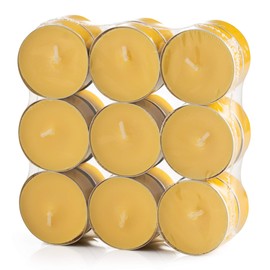 Tea Light Candles Colored Unscented Metallic Tin Cups Set of 18 Made in USA (Yellow)