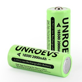 UNROEVS 2 Packs 18500 Rechargeable Battery with Button Top,3.7V 2000mAh INR 18500 High Capacity Li-ion Battery for Flashlights,Solar Garden Lights. (2, Button Top)