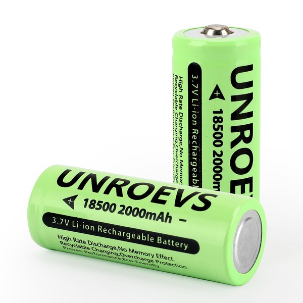 UNROEVS 2 Packs 18500 Rechargeable Battery with Button Top,3.7V 2000mAh