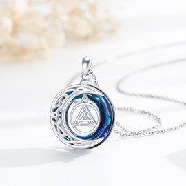 ABIGY Anonymous Alcoholics Necklace 925 Sterling Silver Anonymous Alcoholic Symbol Necklace Crescent Moon Crystal Pendant AA Sobriety Jewellery Gifts for Women, Sterling Silver, Crystal