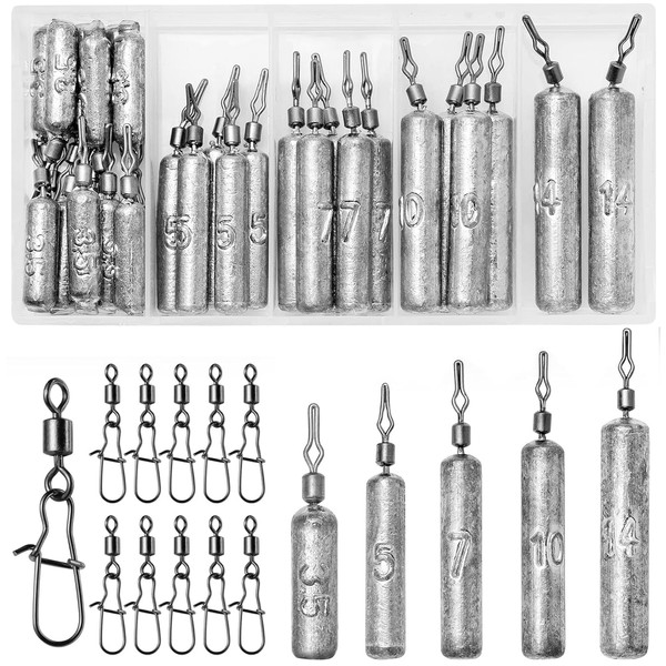 Realure 30 Pcs/5 Sizes Drop Shot Weights with Swivel Ring,