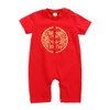 Chinese Style Infant Short Sleeve Embroidery Jumpsuit Cotton Breathable Baby